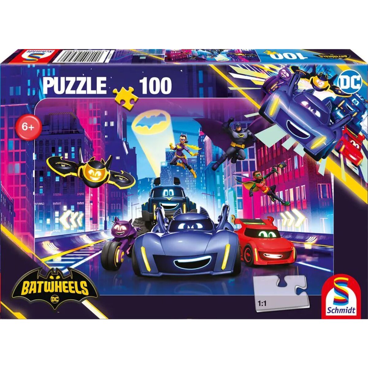 Schmidt Spiele Puzzle - DC Batwheels: Turbogeladene Action in Gotham City, 100 Teile