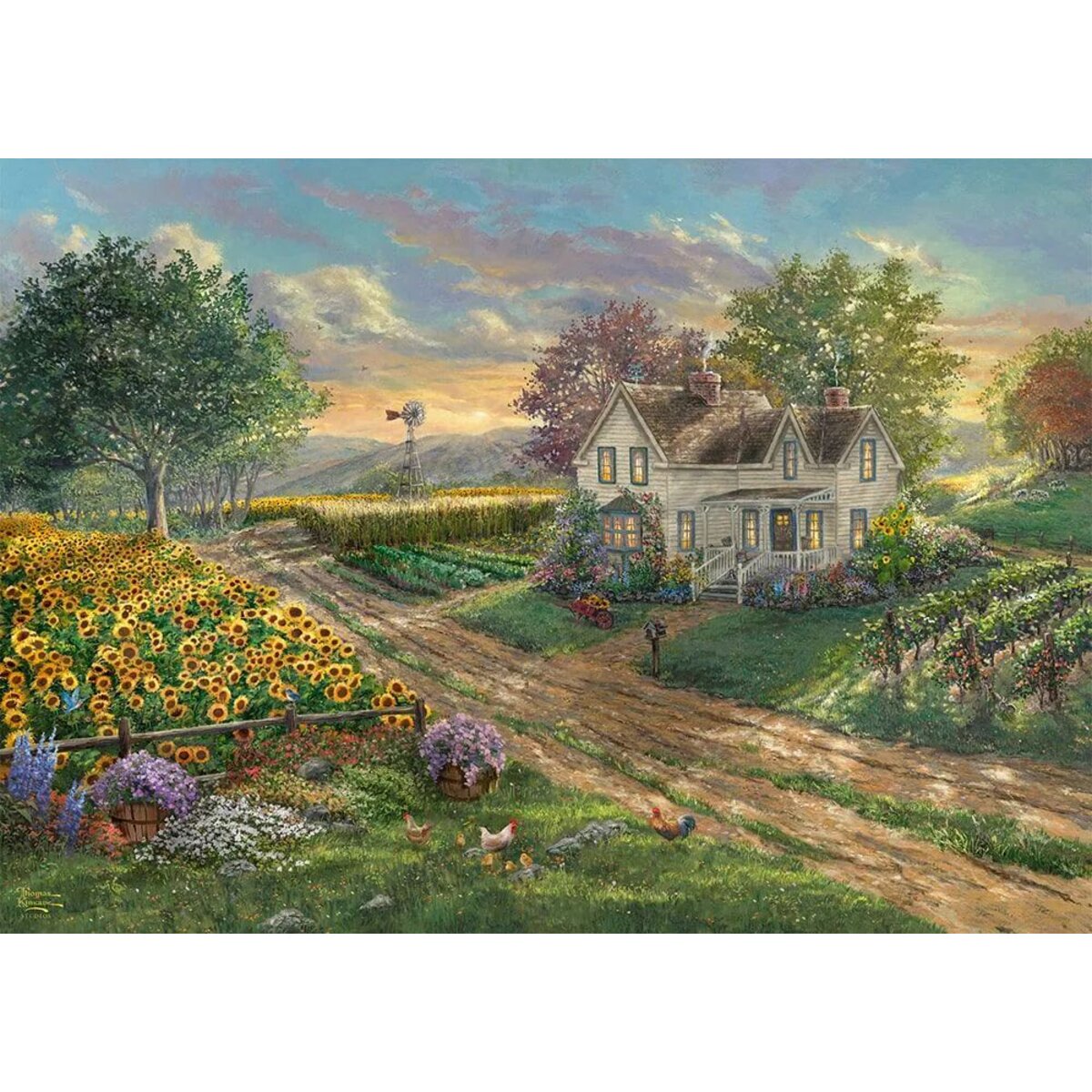 Schmidt Spiele Puzzle - Thomas Kinkade Studios: Sonnenblumenfelder, 1.000 Teile